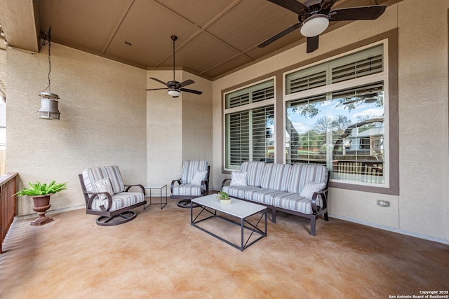 view of patio / terrace featuring an outdoor living space and a ceiling fan