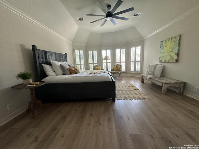23407 Treemont Park, San Antonio, TX 78261 - bedroom featuring lofted ceiling, multiple windows, wood finished floors, and a ceiling fan