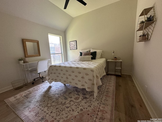 23407 Treemont Park, San Antonio, TX 78261 - bedroom featuring wood finished floors, vaulted ceiling, and ceiling fan