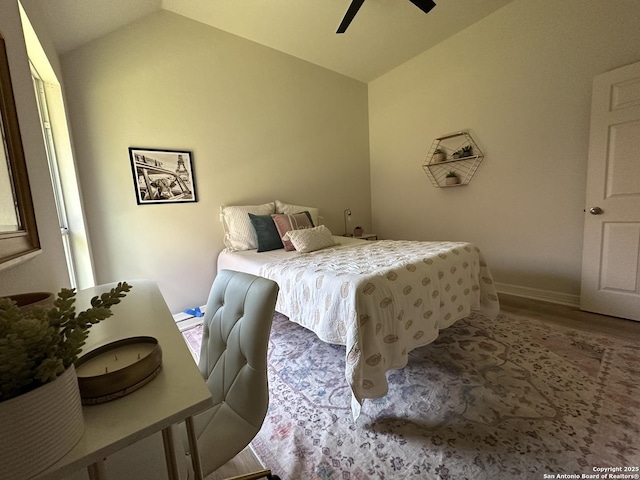 23407 Treemont Park, San Antonio, TX 78261 - bedroom featuring lofted ceiling, wood finished floors, a ceiling fan, and an office area
