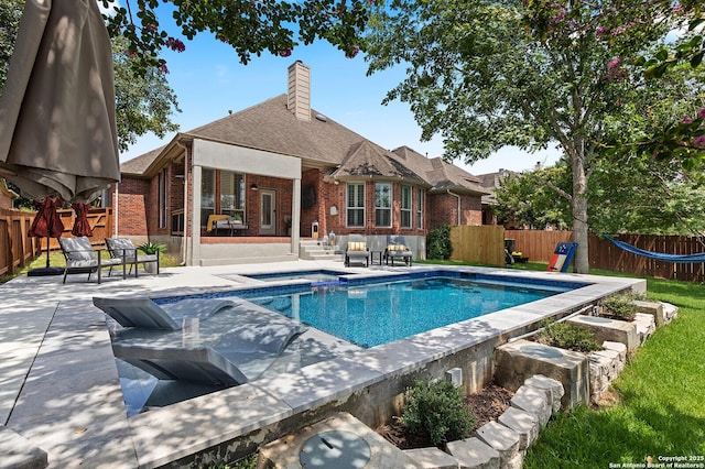 23407 Treemont Park, San Antonio, TX 78261 - view of pool featuring a fenced backyard, a patio area, and a pool with connected hot tub
