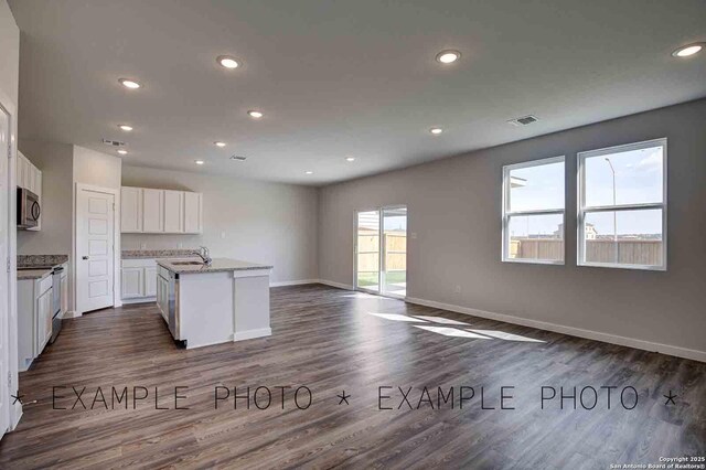 4731 Sahara Vlys, San Antonio, TX 78222 - kitchen featuring a sink, visible vents, stainless steel microwave, and recessed lighting