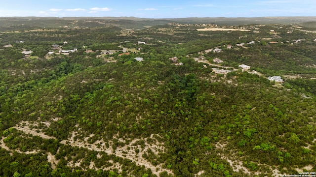 drone / aerial view featuring a view of trees
