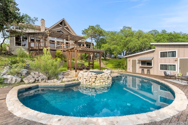 pool with a wooden deck