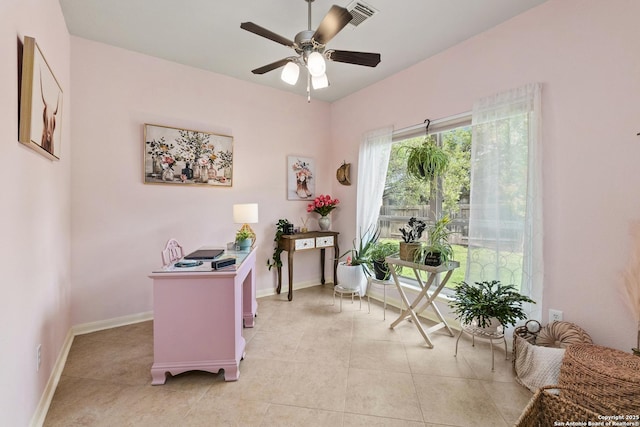 4 Andover Creek Dr, San Antonio, TX 78254 - office area featuring ceiling fan, light tile patterned flooring, and baseboards