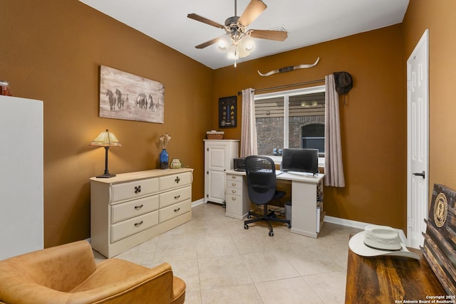 4 Andover Creek Dr, San Antonio, TX 78254 - office with ceiling fan, light tile patterned floors, and baseboards