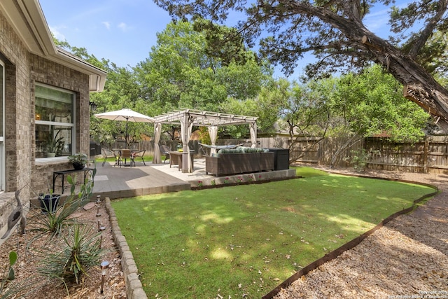4 Andover Creek Dr, San Antonio, TX 78254 - view of yard featuring a pergola, outdoor lounge area, and a patio area