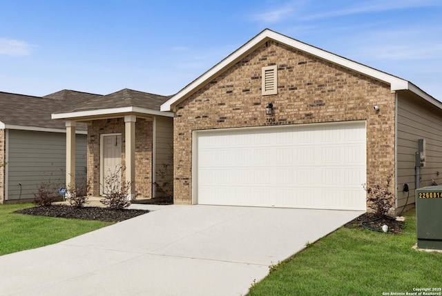 7415 Cheetah Pass, San Antonio, TX 78253 - ranch-style house featuring brick siding, central AC unit, a garage, and driveway