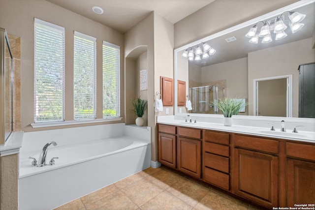 full bathroom featuring a shower stall, a sink, and a healthy amount of sunlight