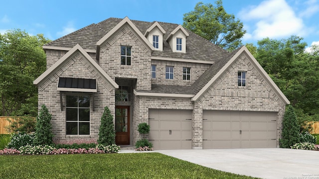239 Boulder Crk, Boerne, TX 78006 - view of front of property featuring brick siding, a front yard, driveway, and roof with shingles