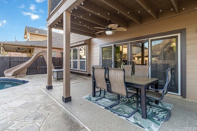 500 Pecan Farms, New Braunfels, TX 78130 - view of patio with a ceiling fan, outdoor dining space, and fence