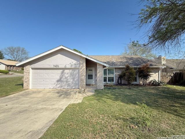 7401 Oak Marsh, Live Oak, TX 78233 - view of front of house featuring brick siding, driveway, an attached garage, and a front lawn