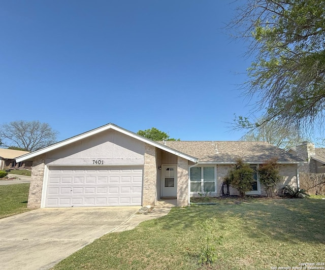 7401 Oak Marsh, Live Oak, TX 78233 - view of front of home with a front yard, brick siding, driveway, and an attached garage