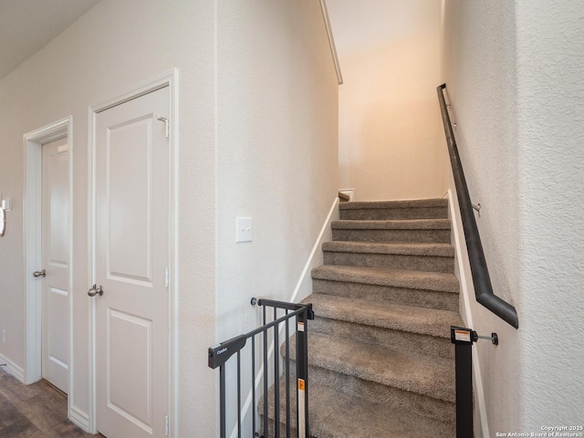 6810 Courante Waltz, San Antonio, TX 78252 - stairway with baseboards and wood finished floors