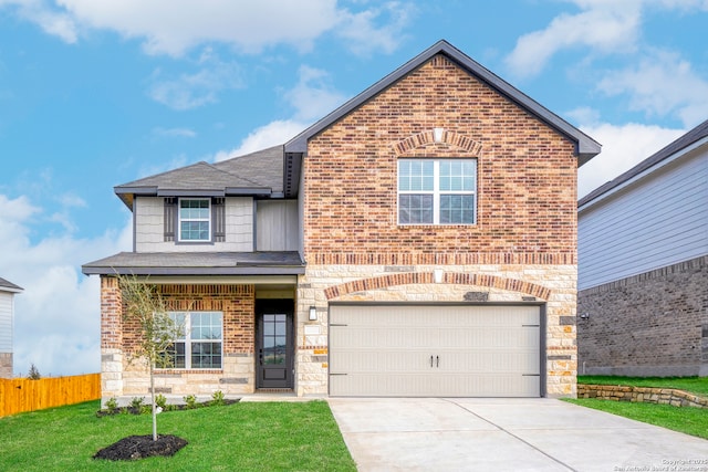 9622 Nubuck Br, Converse, TX 78109 - view of front of house featuring fence, stone siding, a garage, and concrete driveway