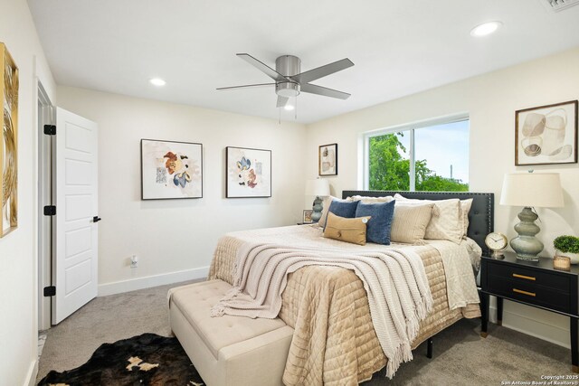 1019 S Hackberry, San Antonio, TX 78210 - carpeted bedroom with baseboards, recessed lighting, and a ceiling fan