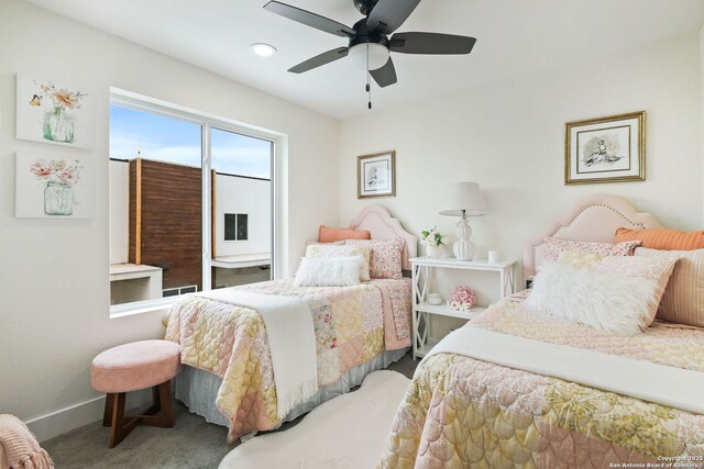 1019 S Hackberry, San Antonio, TX 78210 - bedroom with recessed lighting, baseboards, a ceiling fan, and carpet floors
