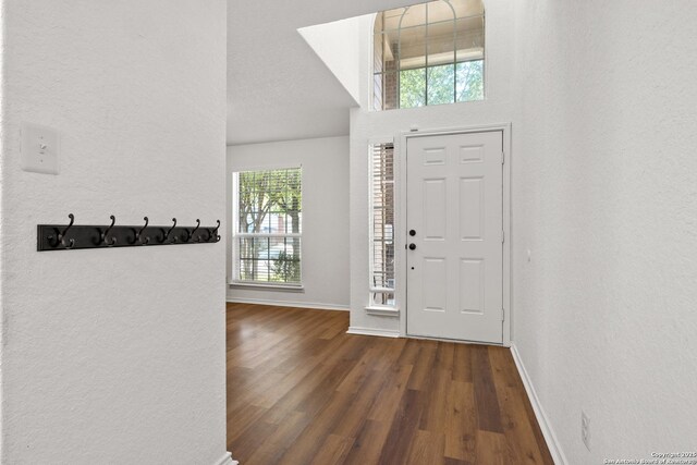 9311 Longmire, San Antonio, TX 78245 - entrance foyer featuring baseboards, wood finished floors, and a textured wall