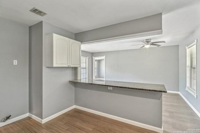 2415 Spicewood, San Antonio, TX 78213 - kitchen featuring white cabinetry, a ceiling fan, light wood-style floors, and plenty of natural light