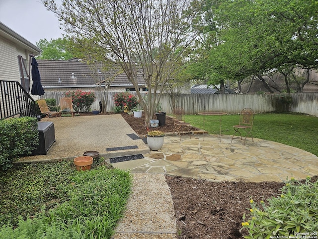 view of yard with a patio area and a fenced backyard