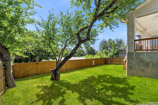 view of yard with a fenced backyard