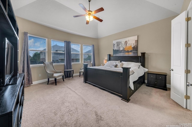 11347 Phoebe Lace, San Antonio, TX 78253 - carpeted bedroom with baseboards, multiple windows, vaulted ceiling, and a ceiling fan
