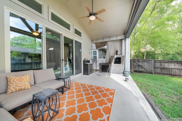 11347 Phoebe Lace, San Antonio, TX 78253 - view of patio with outdoor lounge area, fence, and ceiling fan