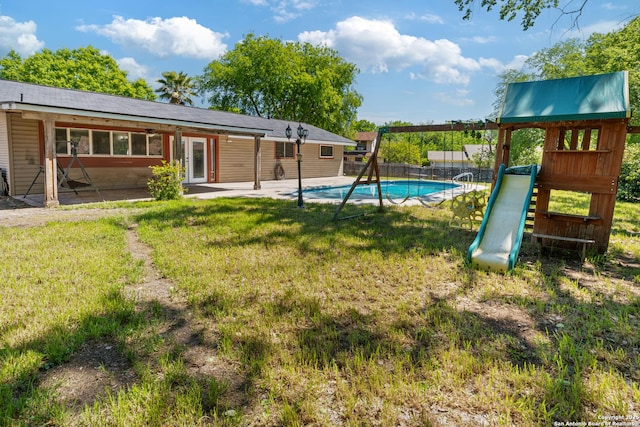 6826 Horwich, San Antonio, TX 78239 - exterior space with a fenced in pool, a patio, fence, and a playground