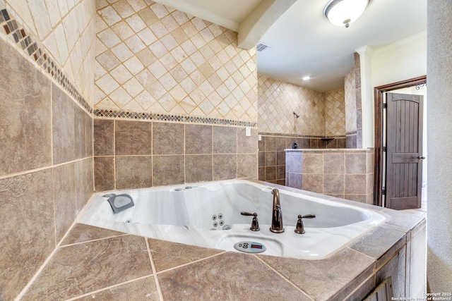 12022 Del Rio Run, San Antonio, TX 78245 - full bath with crown molding, a tub with jets, and visible vents