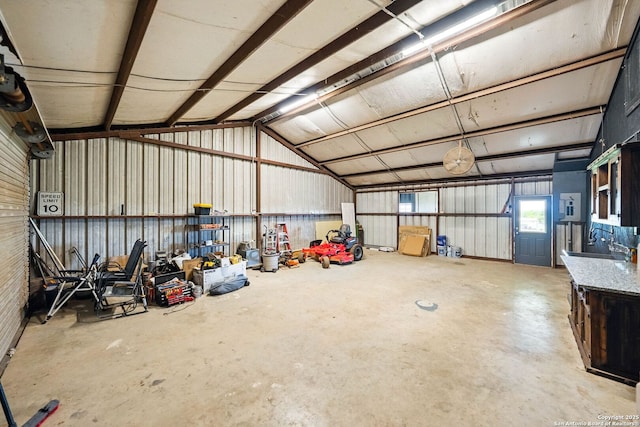 garage with metal wall