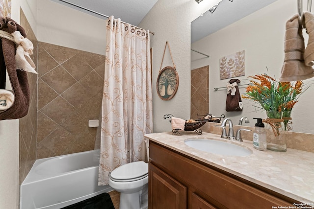 14047 Pikesdale, San Antonio, TX 78253 - full bath featuring toilet, shower / bath combo, vanity, and a textured wall
