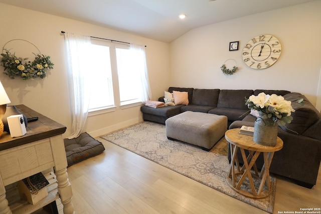 5544 Jewel, San Antonio, TX 78266 - living area featuring baseboards, wood finished floors, and vaulted ceiling
