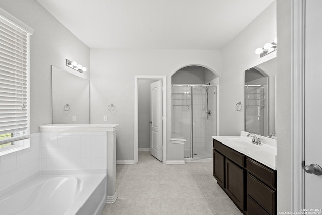 7635 Mission Smt, Boerne, TX 78015 - bathroom featuring a bath, a stall shower, and vanity
