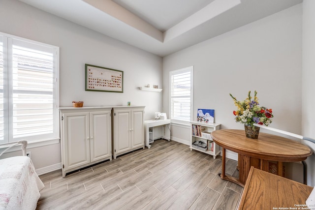 22522 Estacado, San Antonio, TX 78261 - interior space with light wood-style flooring, baseboards, and a tray ceiling