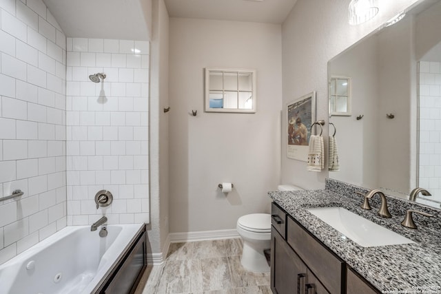 22522 Estacado, San Antonio, TX 78261 - bathroom with a combined bath / shower with jetted tub, vanity, baseboards, and toilet