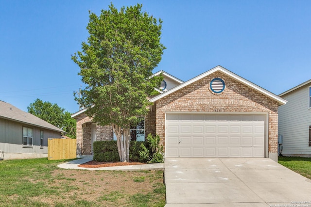 6611 Millrock, Live Oak, TX 78233 - view of front of property with concrete driveway, brick siding, fence, and an attached garage
