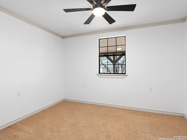 601 Wildflower Dr, Lytle, TX 78052 - carpeted empty room featuring baseboards, ornamental molding, and ceiling fan