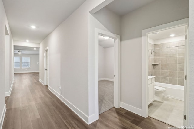 17110 Autry Fls, San Antonio, TX 78247 - hallway featuring dark wood-style flooring and recessed lighting