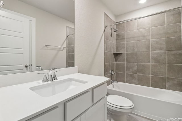 17110 Autry Fls, San Antonio, TX 78247 - bathroom featuring vanity, washtub / shower combination, and recessed lighting