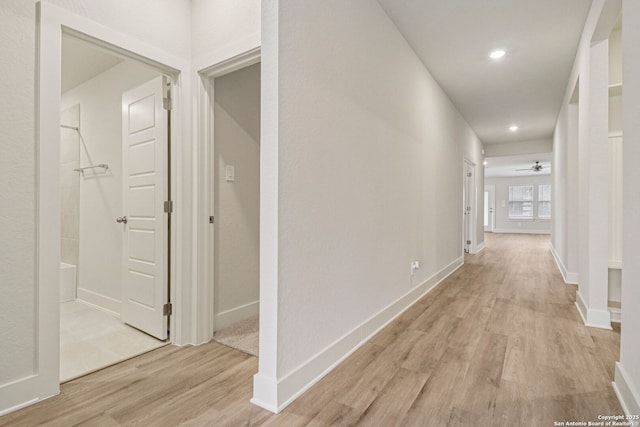 17114 Autry Fls, San Antonio, TX 78247 - corridor with light wood-type flooring and recessed lighting