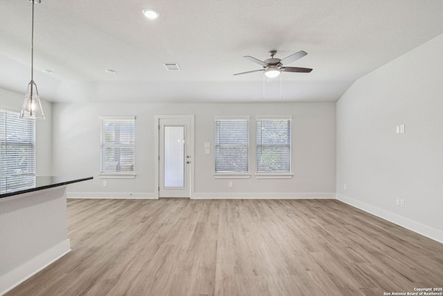 17114 Autry Fls, San Antonio, TX 78247 - unfurnished living room featuring light wood finished floors, ceiling fan, and recessed lighting