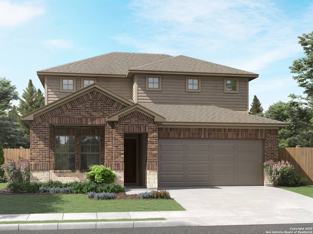 11534 Cottage Pt, San Antonio, TX 78254 - traditional home featuring brick siding, driveway, a garage, and roof with shingles