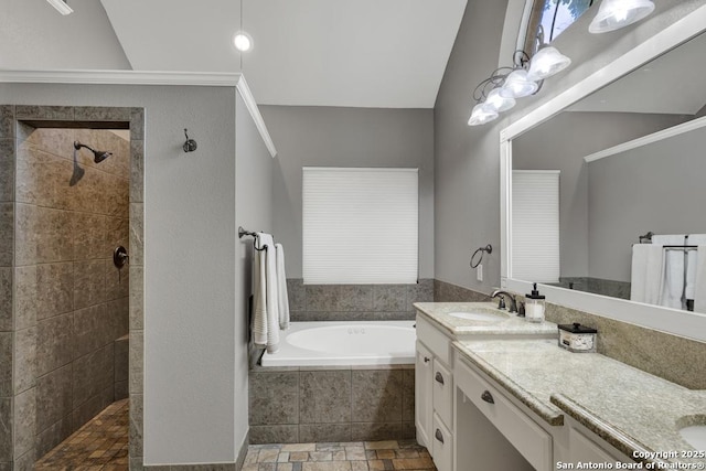 1780 Oak Frst, New Braunfels, TX 78132 - full bath with a sink, a walk in shower, double vanity, and a garden tub
