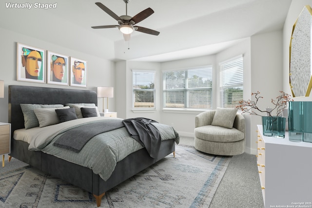 11530 Cottage Pt, San Antonio, TX 78254 - bedroom with multiple windows, carpet, and a ceiling fan