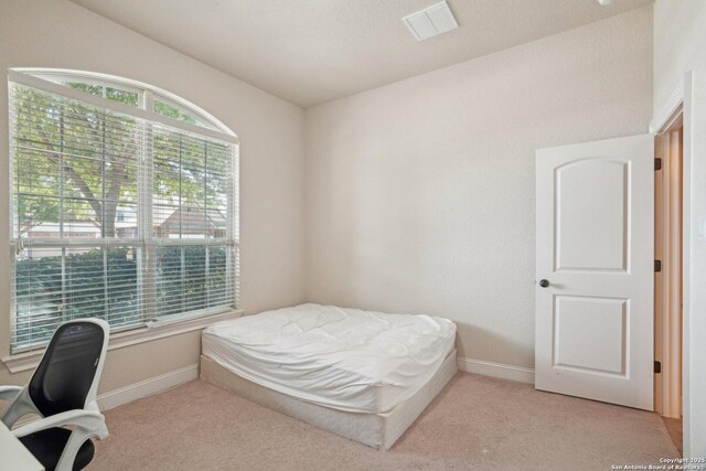bedroom with carpet floors, baseboards, and visible vents