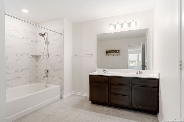 29991 Jove, Bulverde, TX 78163 - bathroom with tile patterned floors, double vanity, shower / tub combination, and a sink