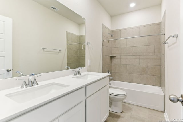 10214 King Robert, San Antonio, TX 78239 - full bathroom featuring tile patterned flooring, toilet, double vanity, shower / tub combination, and recessed lighting