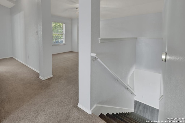staircase with carpet and baseboards