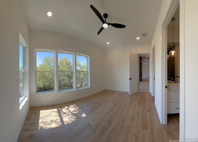 707 Lone Cir, San Antonio, TX 78260 - unfurnished bedroom featuring baseboards, recessed lighting, a ceiling fan, visible vents, and light wood finished floors