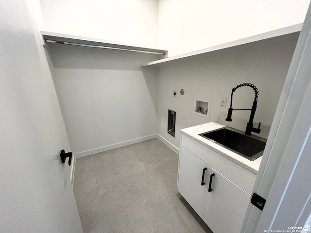 707 Lone Cir, San Antonio, TX 78260 - laundry room with cabinet space, baseboards, hookup for a washing machine, and a sink